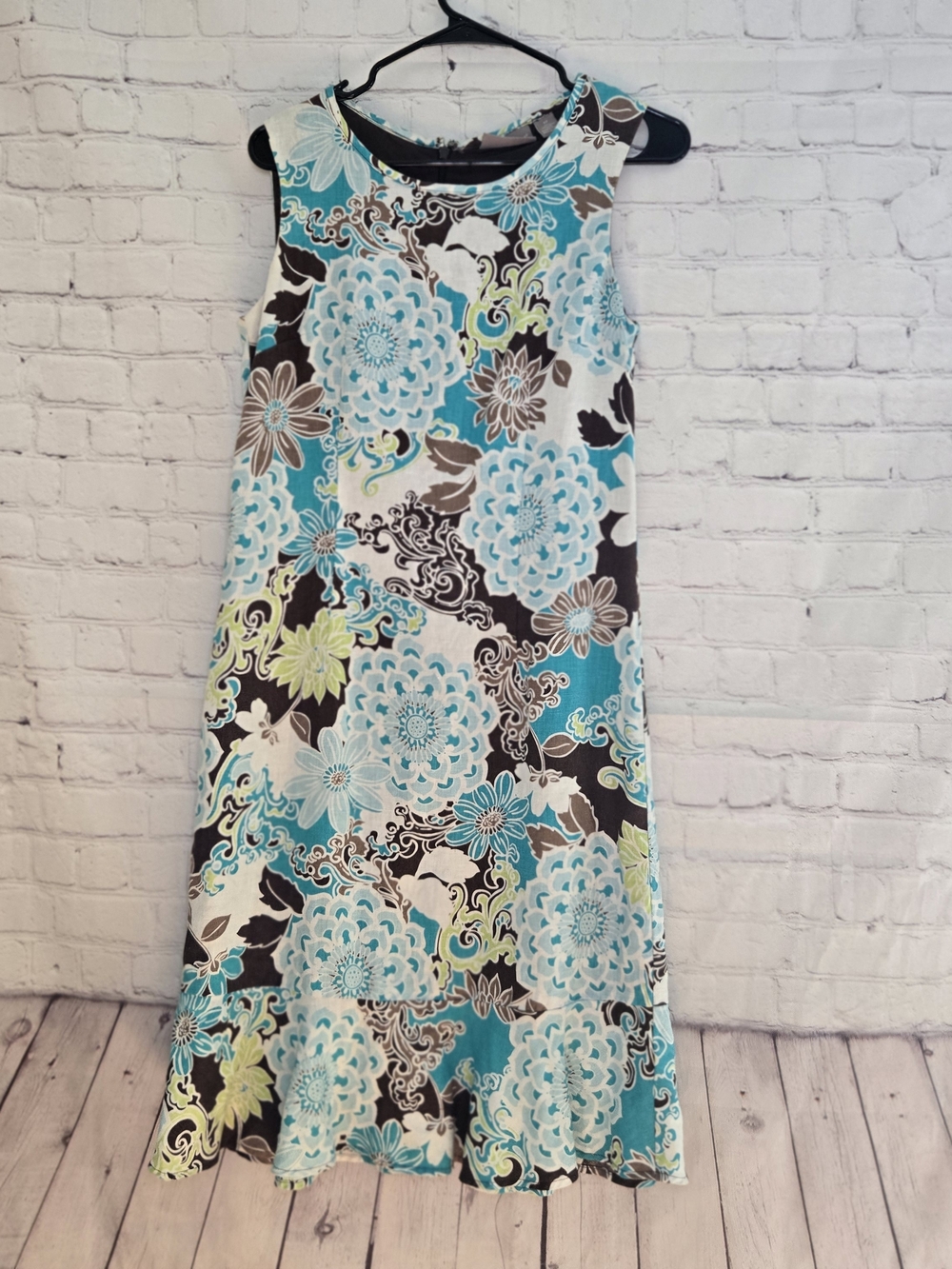 Kim Rogers Bloomcore Linen Swing Mod Garden Dress With Ruffle Hem Sz 8p